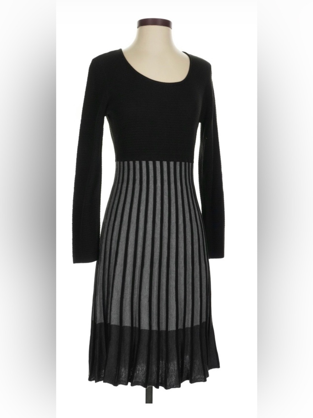 Calvin Klein Black and Gray Long Sleeve Fit-and-Flare Dress